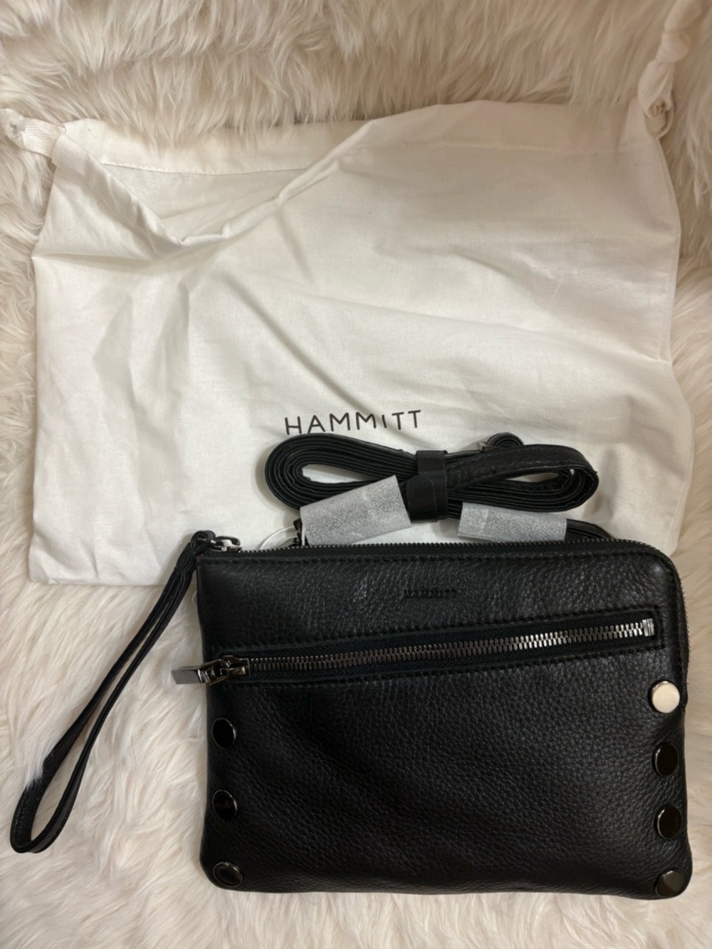 Hammitt Nash Black Pebbled Leather Crossbody with Strap - Brand New!